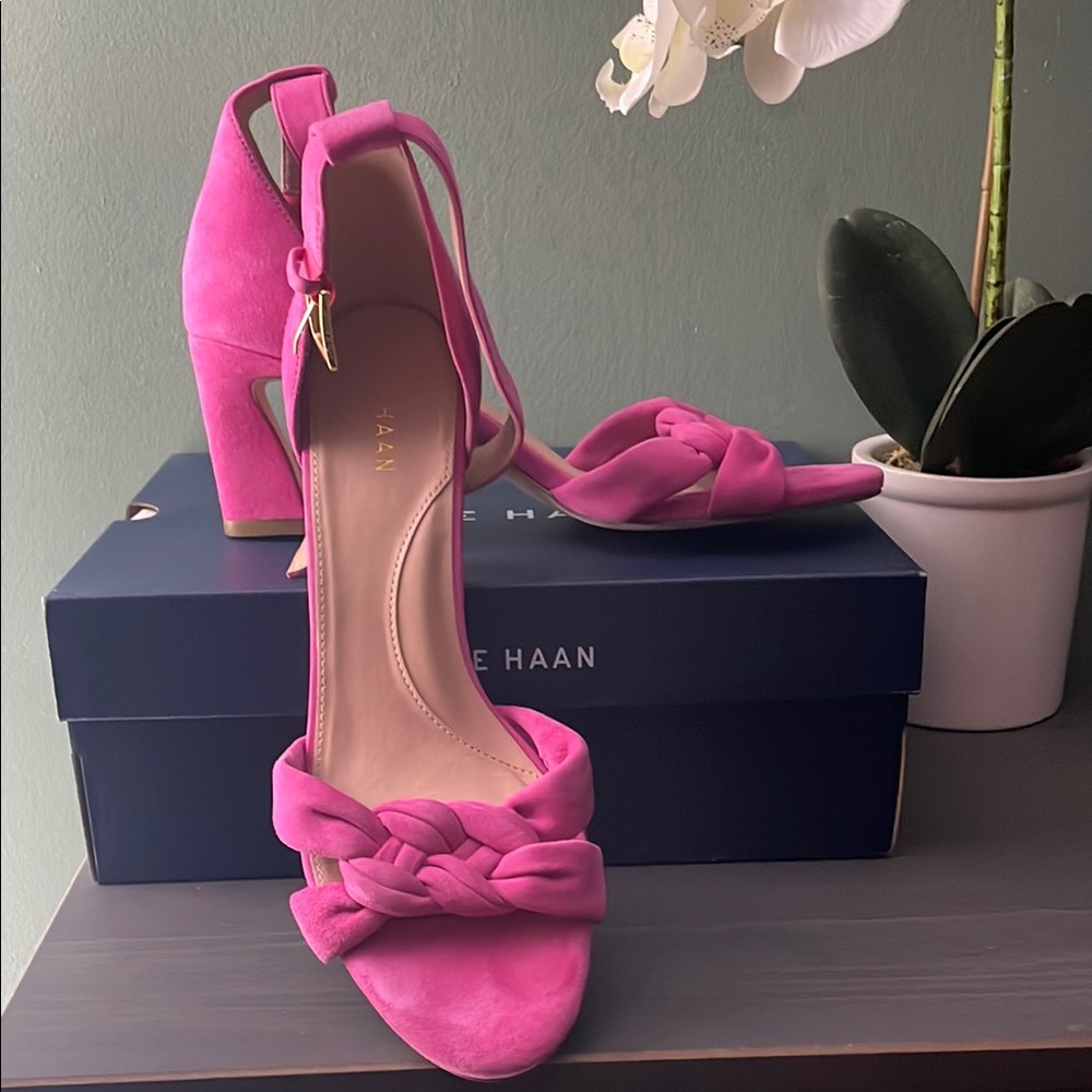 Cole Haan Pink Suede Heels with Braid Detail